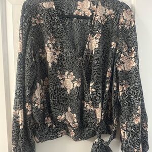 Nine Britton Pink and Cream Wrap Blouse Long Sleeve